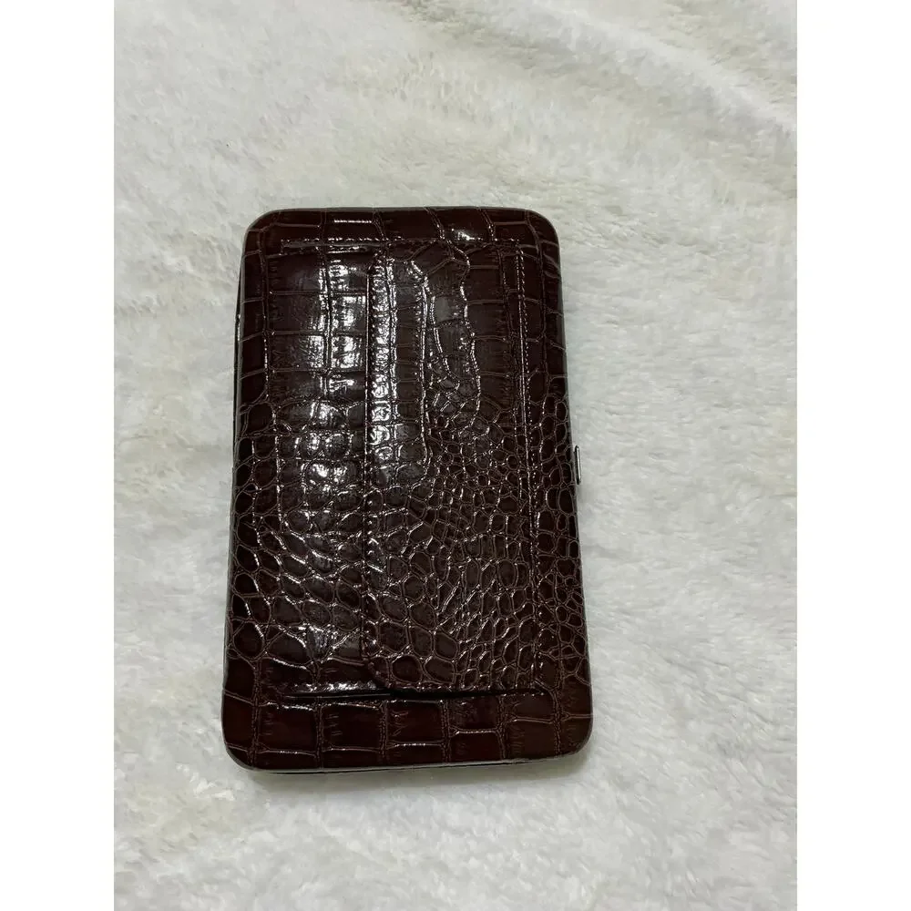 Brown Faux Croc Hard Case Framed Wallet